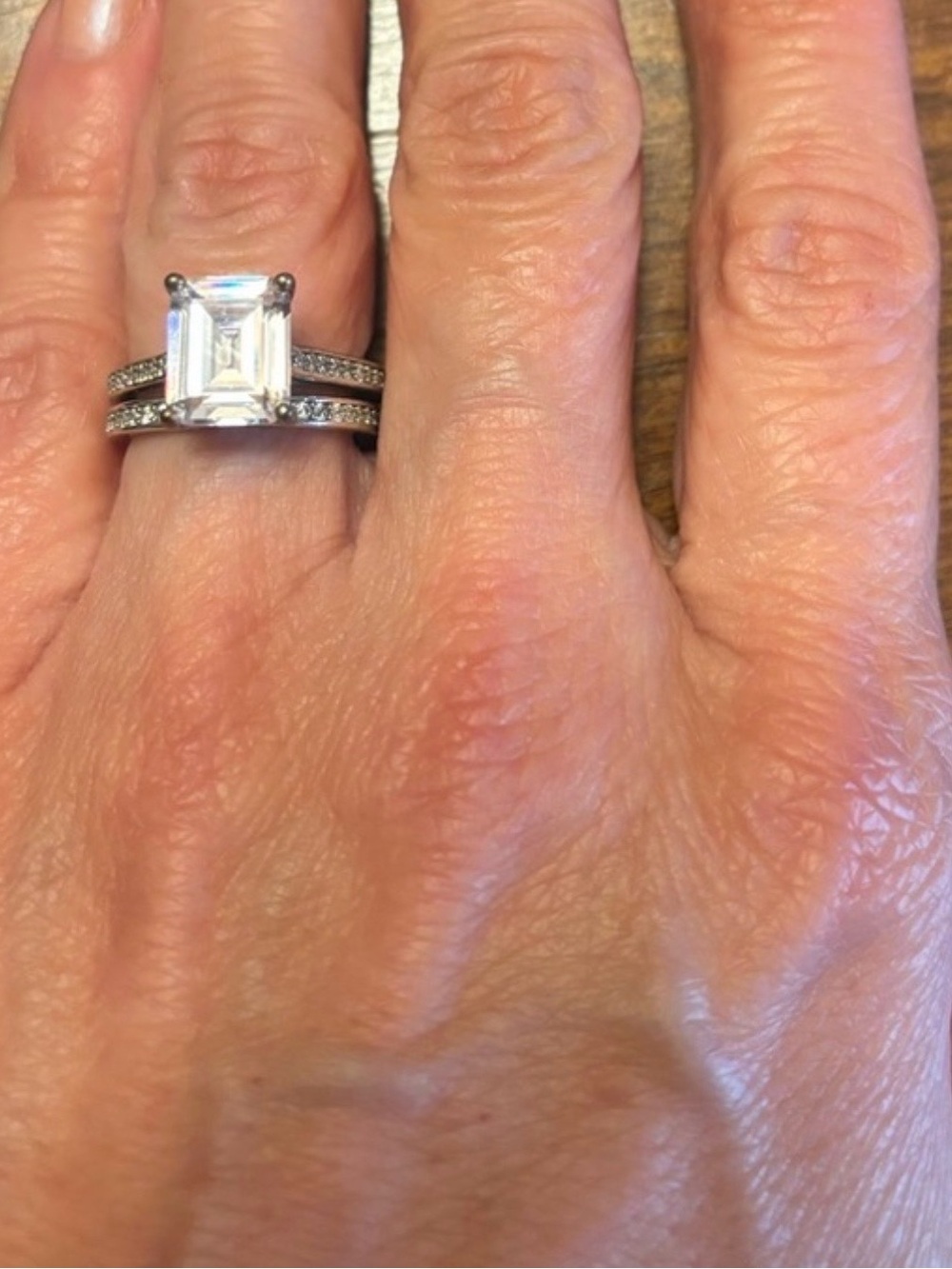 Silver Emerald-Cut Ring with Pavé Band - Italo Size 5.25